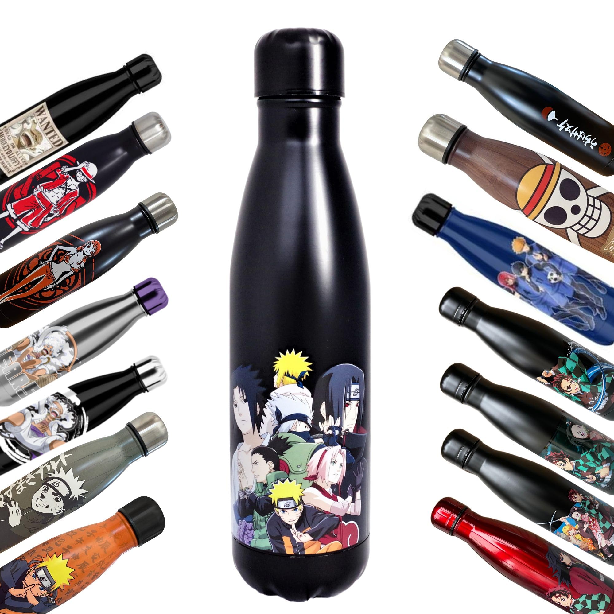 Hômadict Naruto Insulated Bottle – Reusable Stainless Steel Water Bottle with Konoha Characters – 12 Hours Hot and Cold Hold – for Sports, Travel, Everyday Use, 500 ml – BPA Free – Officially Licensed