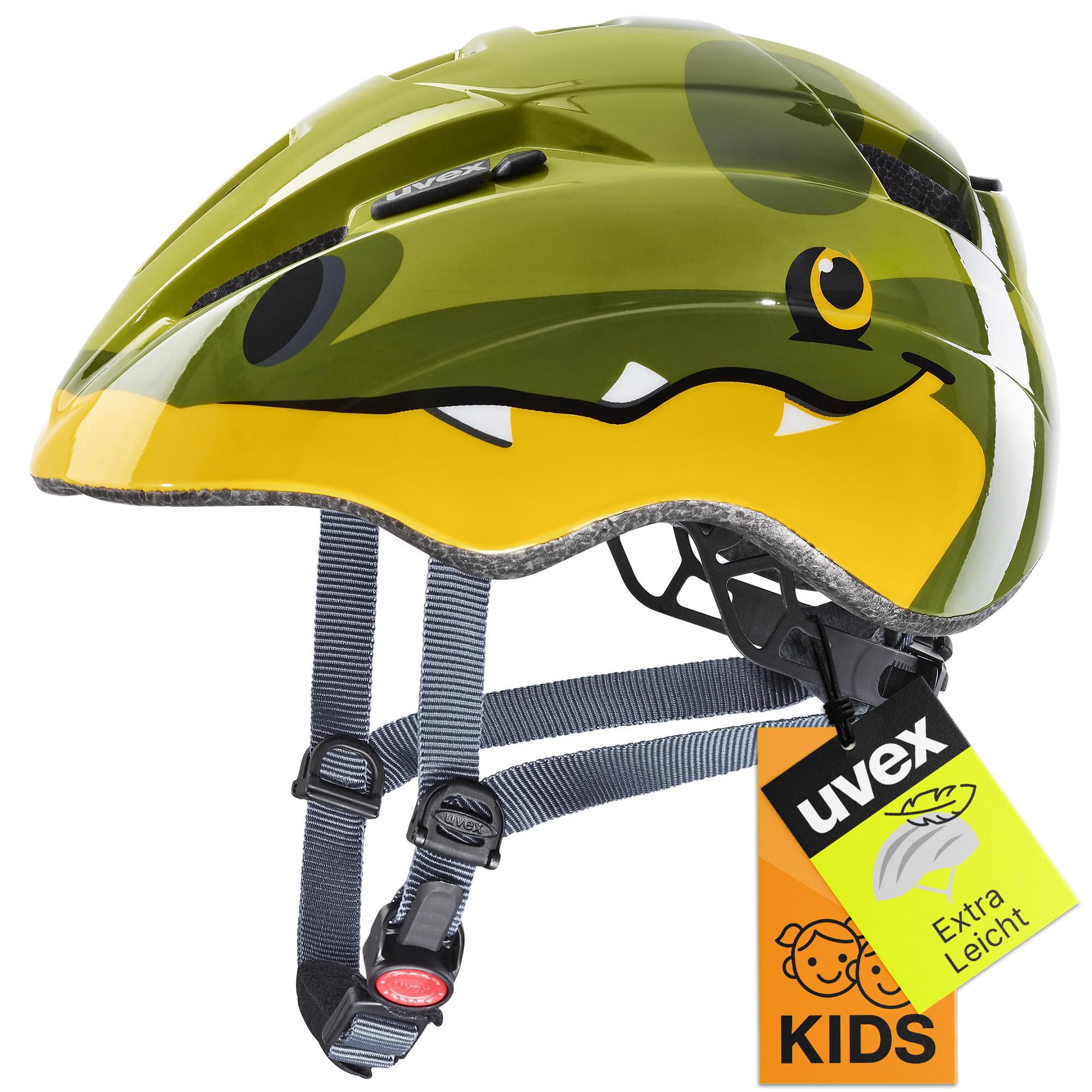 uvex Kid 2 - Lightweight Kids Bike Helmet for Children - Individual Fit - Upgradeable with an LED Light - Dino - 46-52 cm