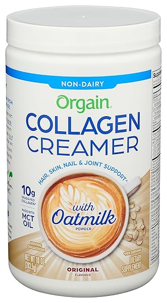 ORGAIN COLLAGEN COFFEE CREAMER, 10G GRASS FED HYDROLYZED COLLAGEN PEPTIDES, ORIGINAL – WITH ORGANIC OAT MILK POWDER, COCONUT OIL, MCT OIL, AVOCADO OIL, HAIR, SKIN, NAIL, & JOINT SUPPORT – 10OZ