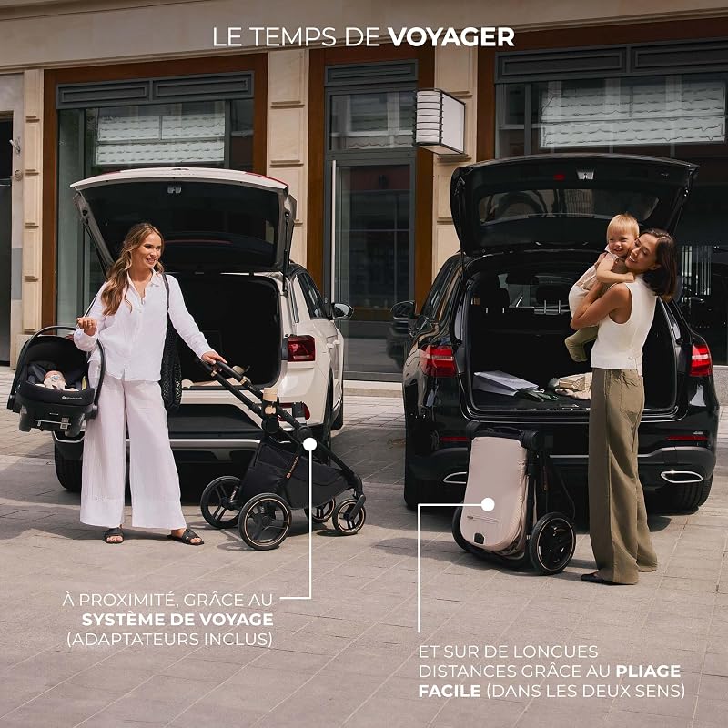Kinderkraft NEA 2, Poussette de la naissance à 22 kg, Pliage d'une seule main, Position allongée, Grande capote, 4 roues amortissantes, Filtre UPF 50+, Panier jusqu'à 5 kg, Beige