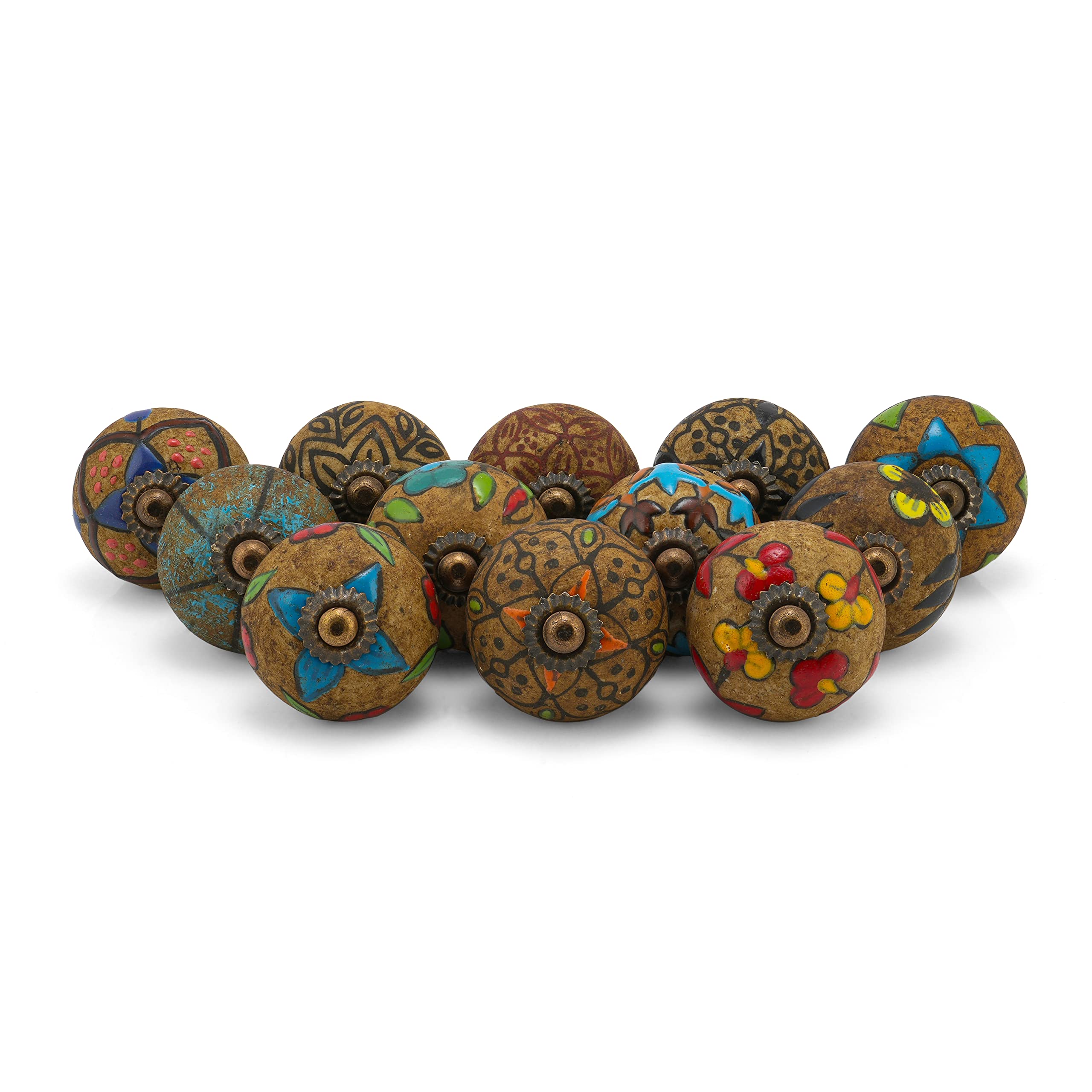 Rasiya Art Vintage Ceramic Drawer Knobs - Antique Decorative Cabinet Pull Handle Farmhouse Kitchen Furniture Hardware Rustic Boho Home Decor - Pack of 12 — image 1