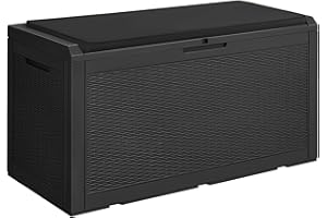 Devoko 100 Gallon Waterproof Large Resin Deck Box Outdoor Storage Box Indoor Lockable Storage Container with Cushion for Patio Furniture Garden Pool Cushions (Black)