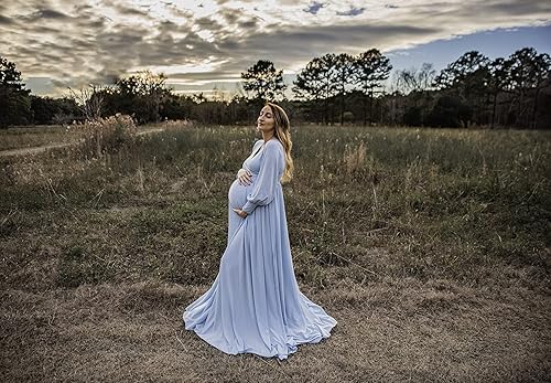 ChoiyuBella Maternity Dress for Photoshoot Baby Shower - Off Shoulder Long  Sleeve Sweetheart Maxi Gown, Flowy Side Slit Pregnancy Photography Dress  for Women FormalLight Blue L  in Kenya | Whizz Dresses