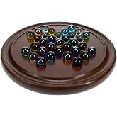 WE Games Marble Solitaire Game &ndash; 12 inch Solid Maple Wood Board with 33 Glass Marbles in Assorted Colors, Classic Solitaire Game for Adults