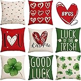 RGQSUN Set of 8 Valentines Day Pillow Covers & St Patricks Day Pillow Covers 18 x 18inch,Love Heart Throw Pillowcase Decorative Shamrock Lucky Pillow Cases for Farmhouse Home Sofa Bed Decoration