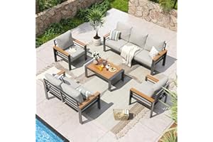Aoxun Aluminum Patio Furniture Set 7 Seats, Oversized Outdoor Sectional with Washable Thick Cushions, Coffee Table and Waterproof Cover, Patio Conversation Sets for Porch, Balcony, Deck