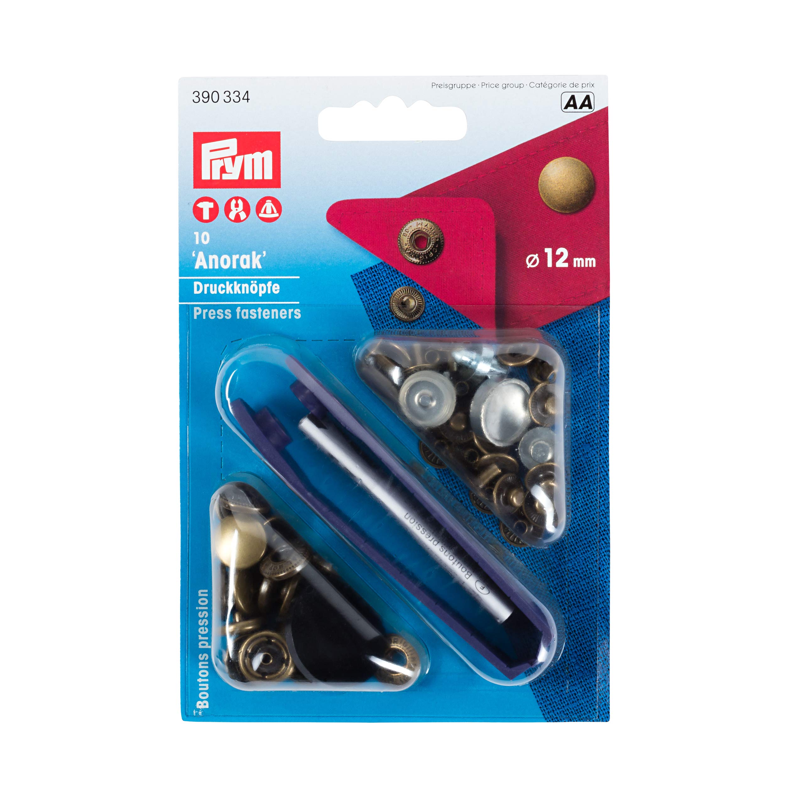 Prym - Old Brass Anorak (12mm) Non-Sew Press Fasteners - 1 Count