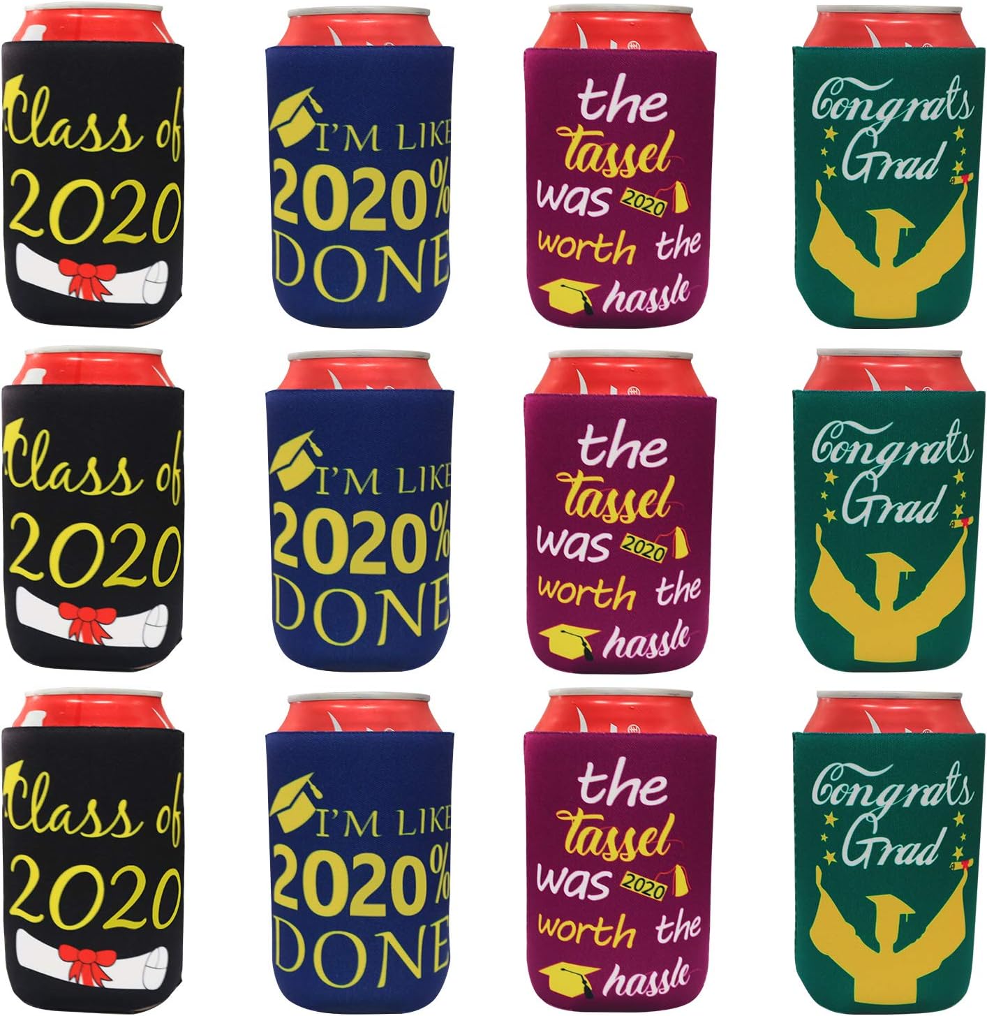 Tifeson 12-Pack Graduation Can Cooler Sleeves - Class of 2022 Funny Beer Can Covers for Soda, Can Beverage - Graduation Party Supplies 2022