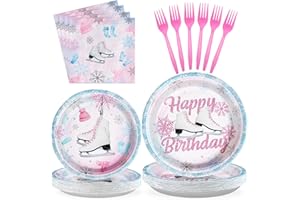 Grencian 96Pcs Ice Skating Birthday Party Decorations Ice Skating Party Plates and Napkins Disposable Ice Skating Tableware Set for Girls Ice Skating Birthday Winter Wonderland Party Supplies Serves24
