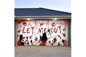 BUNNY CHORUS Bloody Halloween Garage Door Cover: 6.5 * 13 Ft Extra Large Garage Hanging Banner with Grommets, Creepy Ghost Skull Handprint Footprint, Horror Halloween Backdrop Decorations for Scary Theme Party