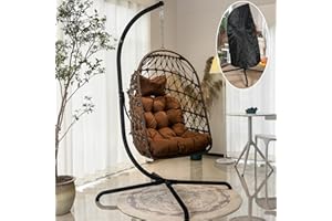 LKINBO Indoor Outdoor Egg Swing Chair with Stand and Cover, Patio Wicker Hanging Chair 450lbs Capacity Egg Chairs with UV Res