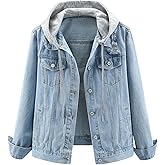 Kedera Womens Casual Denim Jacket Long Sleeve Distressed Ripped Jean Coat Trendy Top with Detachable Hood
