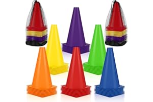 Leelosp 48 Pack 7" or 9" Plastic Traffic Cones Agility Field Marker Soccer/Safety/Sports/Training Cones for Skating Basketball Football Practice Drills Themed Party Decorations