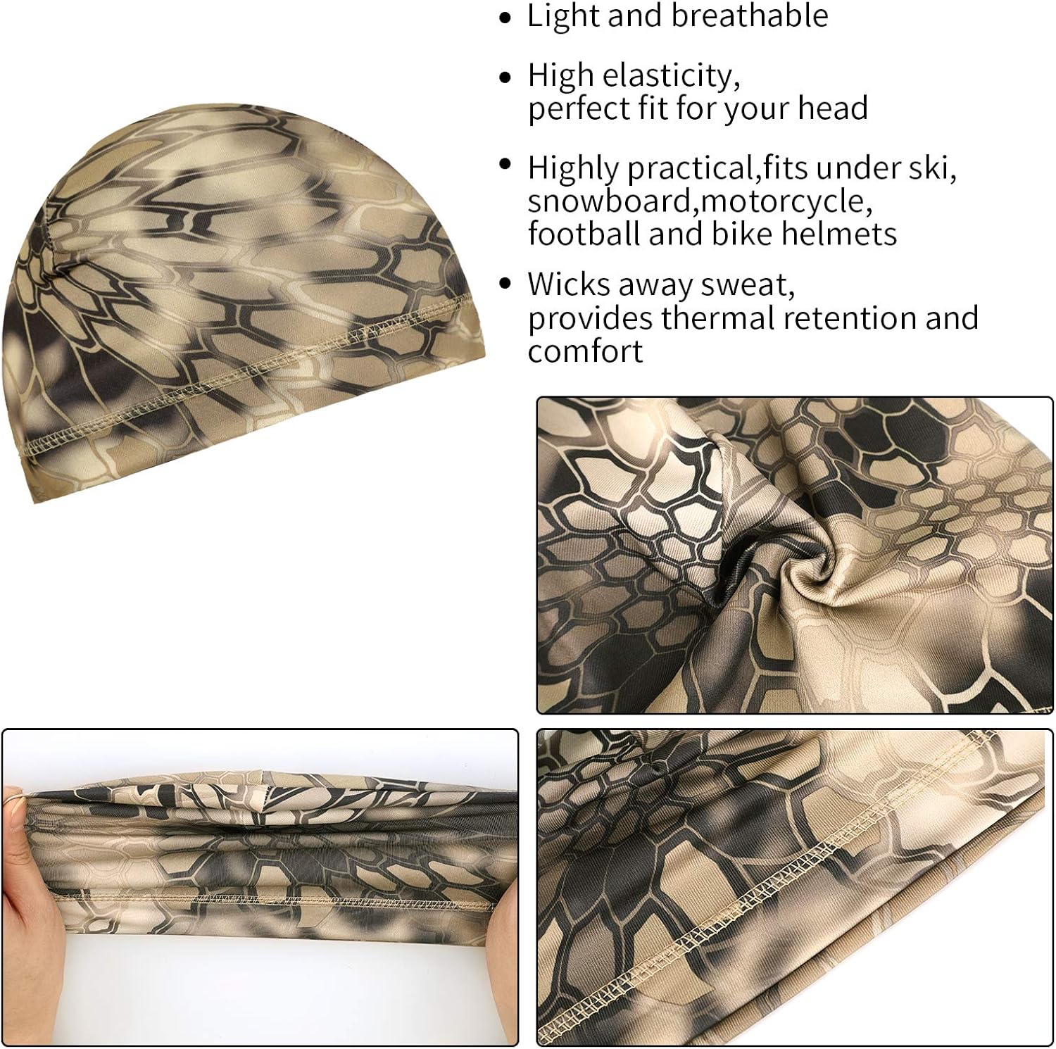 6 Pieces Cycling Skull Caps Running Sweat Wicking Hats Helmet Liner for Men and Women (Black, Camouflage): Clothing