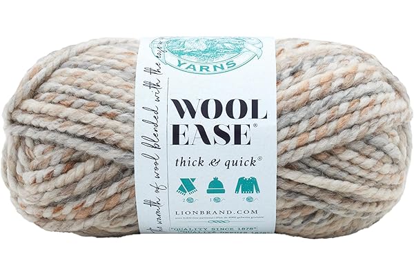 Lion Brand Yarn Wool-Ease Thick & Quick Yarn, Soft and Bulky Yarn for Knitting, Crocheting, and Crafting, 1 Skein, Fossil