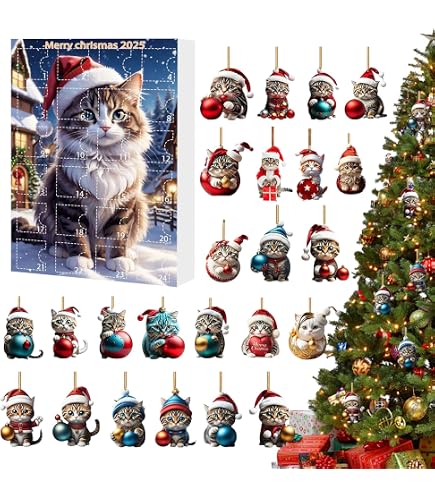 Calendrier De L'Avent 2025 Chat En Acrylique - 24 Pendentifs Décoratifs - Décoration Noël, Sapin, Voiture, Cadeau Original - 5