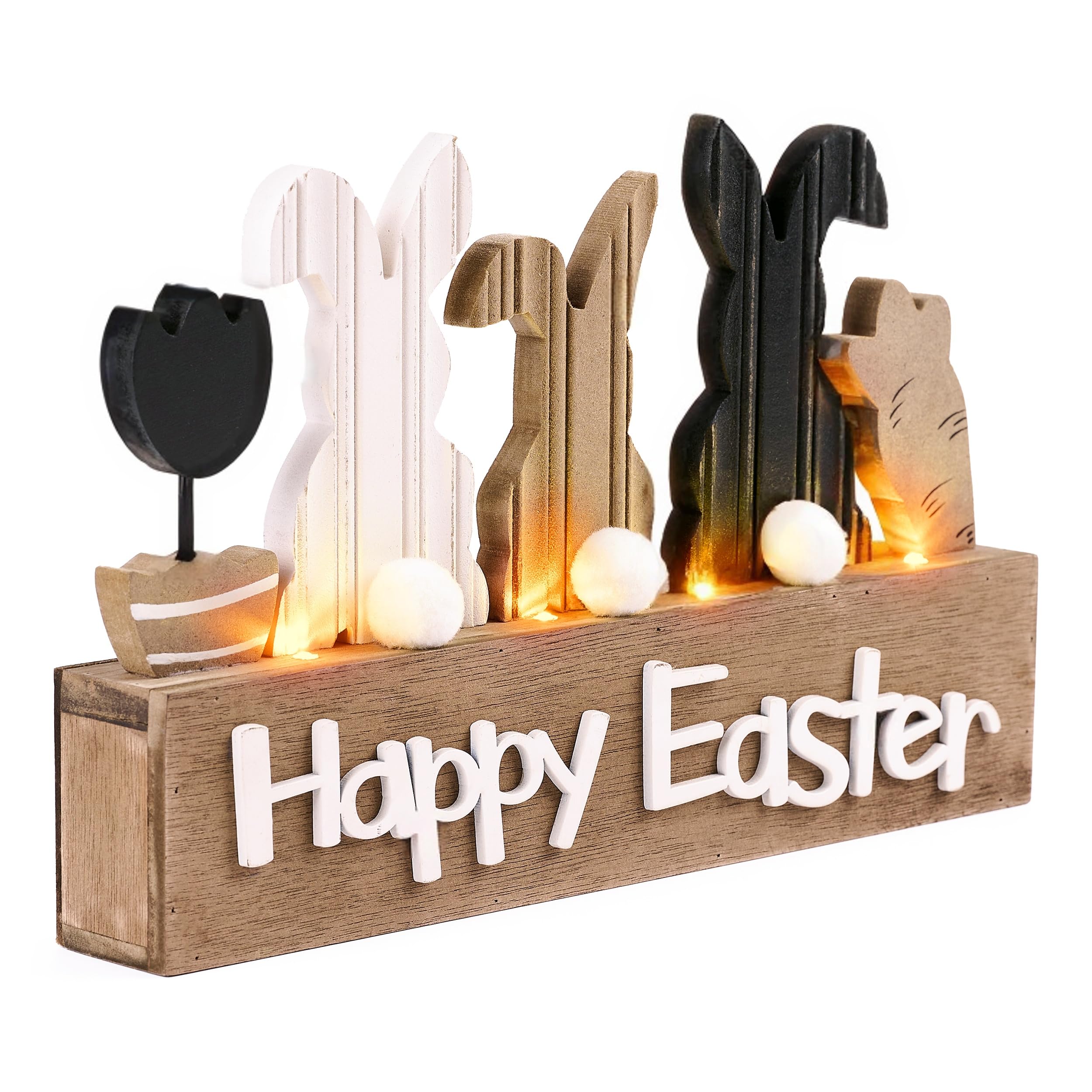 Valery Madelyn Easter Decorations, Lighted Wooden Easter Decor for Table, Bunny Decorations for The Home Decor Shelf Tiered Tray Living Room, 12 Inch, Beige White