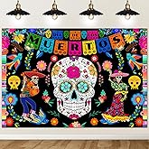 Avezano Day of The Dead Backdrop 7x5ft Mexican Sugar Skull Flowers Photography Background Dia DE Los Muertos Dress-up Party Supplies Purple Skull Floral Photo Booth Backgrounds