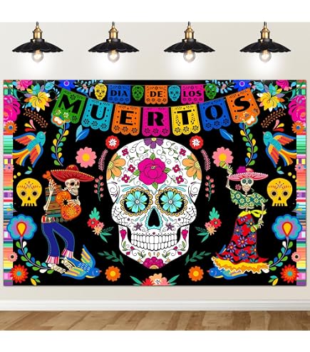 Fotohintergrund Day Of The Dead 150x90 Cm – Vinyl, Bedruckt Mit Sugar Skull & Dalia Für Foto-Shootings & Partys