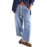 Majdan Wide Leg Jeans for Women Casual Relaxed Cropped Boyfriend Denim Pants Capri Ankle Pants with Pockets