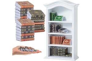 RANERVZ 1:12 Scale 30PCS White Miniature Dollhouse Books and Mini Bookshelf Wood Furniture, Wooden Accessories Storage Decoration 4 Floors Bookcase Model Durable Moisture-Proof for Children Birthday Gifts