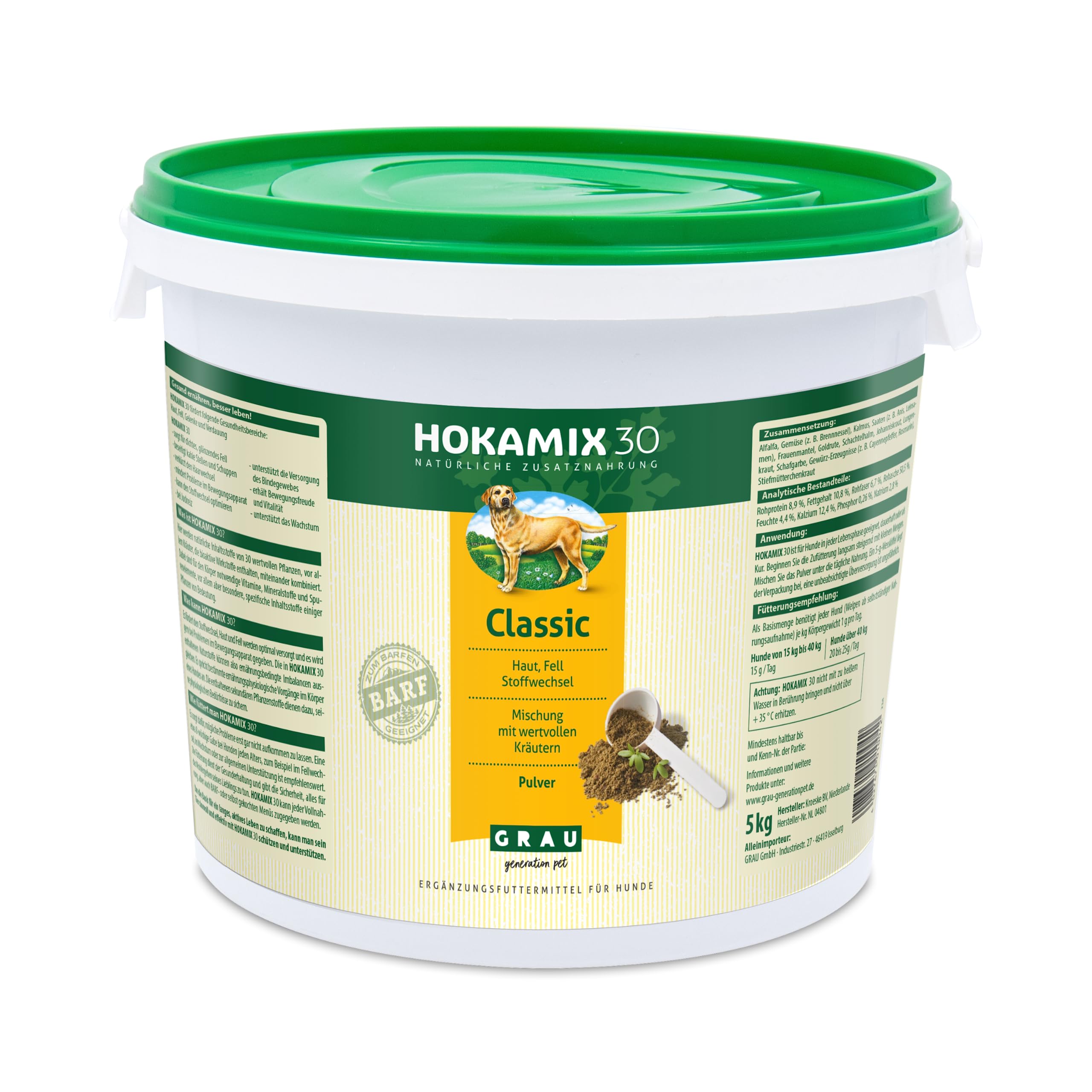 GRAU Original HOKAMIX30 Classic Powder, All-Round Herb Mix for Dogs, 30 Essential Herbs for Prevention, Pack of 1 (1 x 5 kg), Feed Supplement