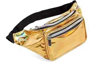 C.T.SOARSKY 80s Holographic Rave Gold Fanny Pack For Festival Women Girls Cute Fashion Waist Bag Belt Bags (Gold)