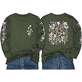 Women's Sleeve Print Flowers T-Shirt Casual Long Sleeve Boho Wildflowers Vintage Botanical Floral Nature Tees Tops