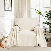 MYSKY HOME Oversized Chair Cover, Armchair Couch Cover for 1 Cushion, Washable Recliner Covers Sofa Protector with Tassel, Beige, 71"X91"