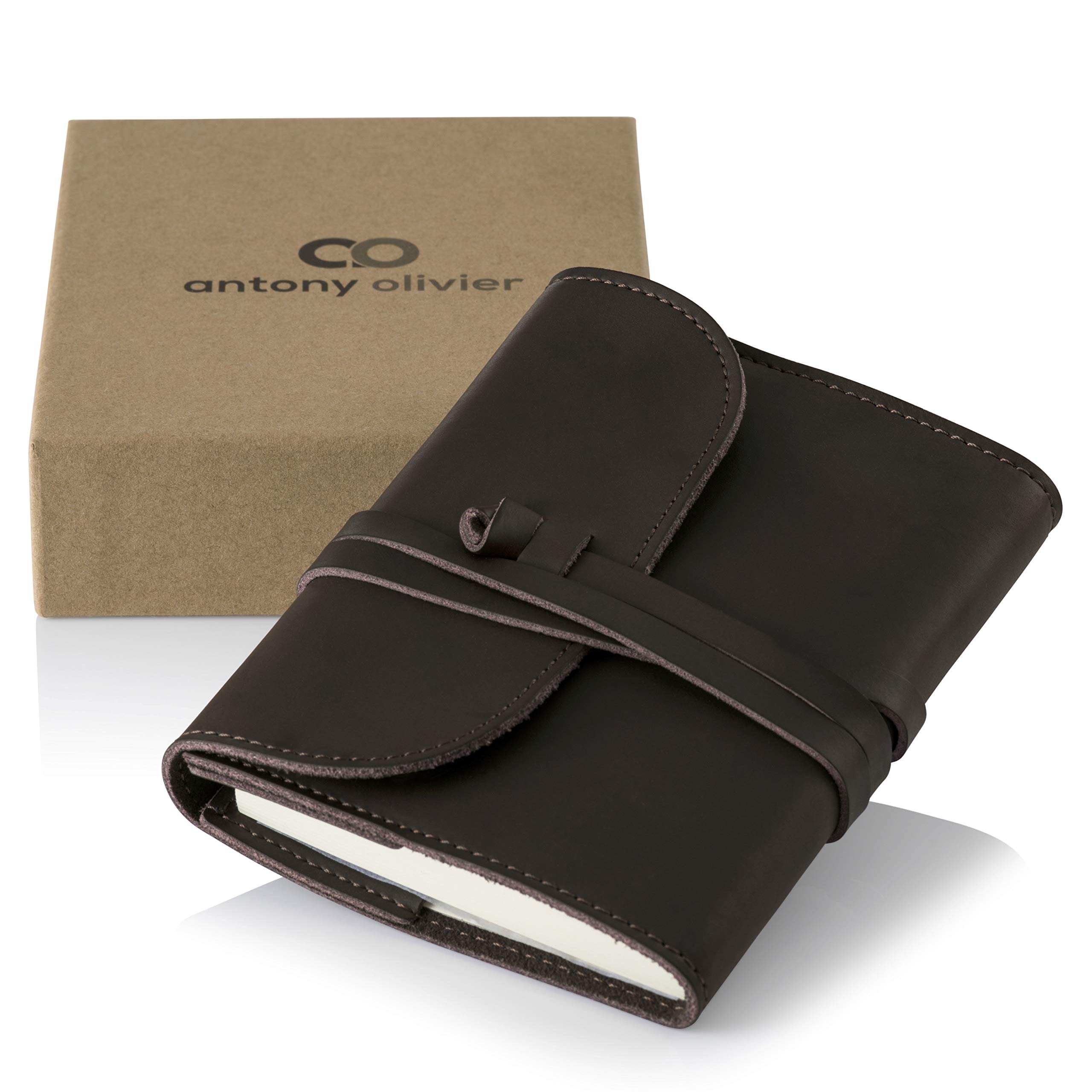 Antony Olivier Real Leather Refillable Journal A6 Writing Notebook and Travel Diary | Unlined Premium Paper | for Men, Women, Students | Classic Vintage Brown - (14 x 11 cm)