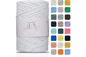 Makromecity, Cotton Macrame Cord 2mm x 195 Yards (590 feet) 2mm Recycled Cotton Crochet Yarn for Macrame Art & Crafts for Wall Hangings, Bags, Underplate, Rug (25 Colors Available) (White)