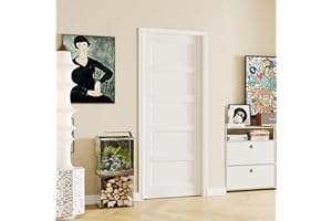 SOLRIG 30" x 80" French Interior Doors, 5 Panel Solid MDF Core Wood Pantry & Closet Door, Single Pre-Finished Door Slab, White Primed (Hinges Not Included)