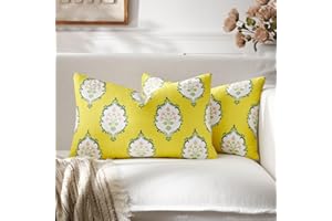 GIGIZAZA Yellow Decorative Pillow Covers: Floral Throw Pillow Vintage Patterned Covers - 12x20 Couch Sofa Set of 2 Accent Cot