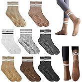 HOERCKC 8 Pairs Women Pilates Socks with Non-Slip Grips, Yoga Calf Crew Athletic Socks for Dance Yoga Barre Hospital Workout