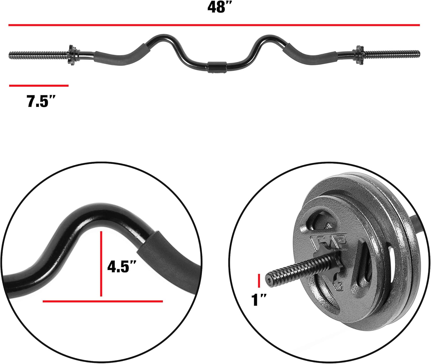 CAP Barbell RB-48T2B Super Curl Bar, Black, 48" : Sports & Outdoors