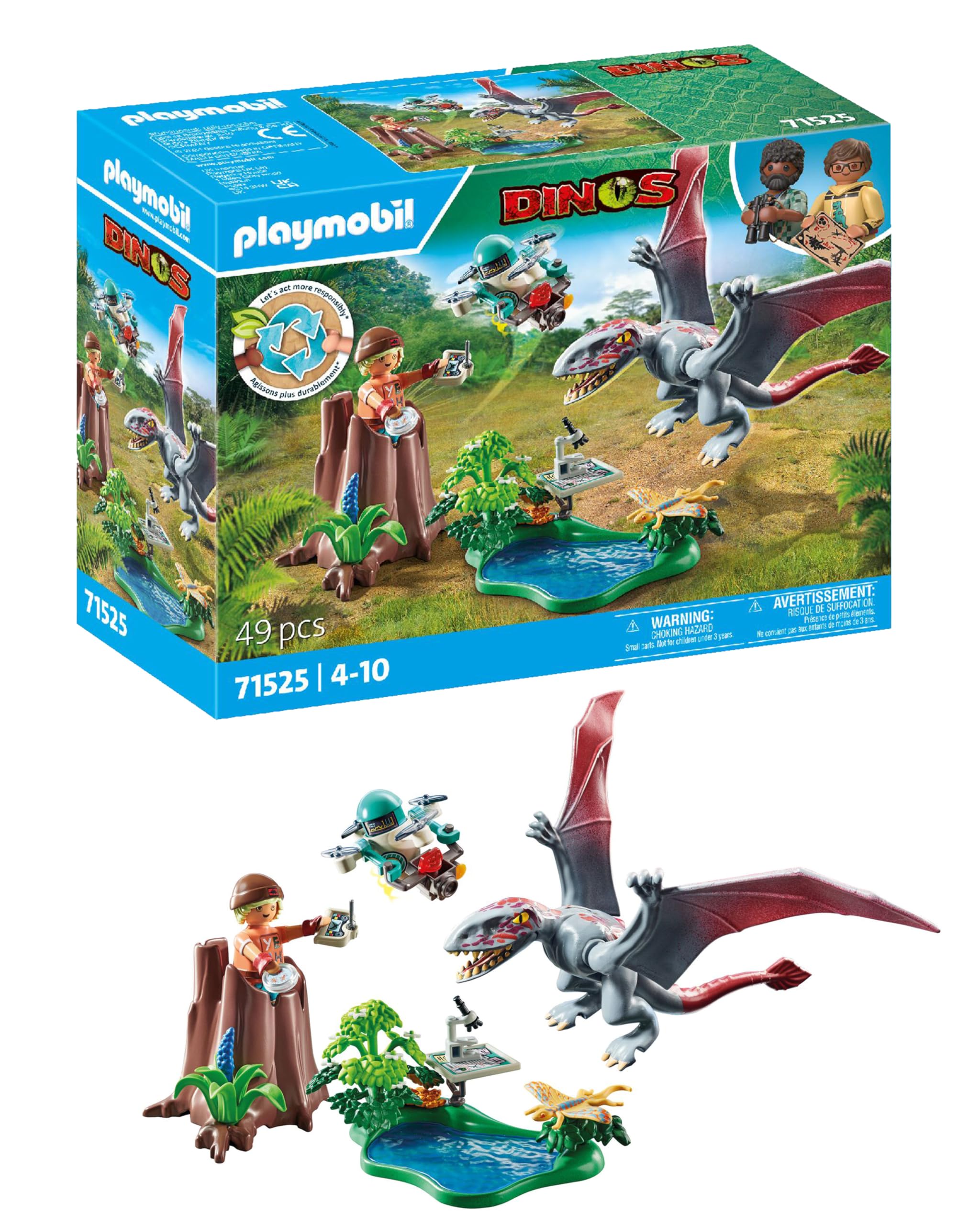 Playmobil 71525 Dinos: Observatory for Dimorphodon, including drone with camera and other exciting accessories, sustainable play sets suitable for children ages 4+