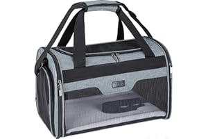 BALEINE Cat Carrier, Puppy Dog Carrier for Small Medium Pets Up to 15 Lbs, Soft-Sided Dog Travel Bag with Safety Zippers, Collapsible Pet Carrying Case (Gray, L, 17"x11"x11")