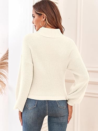 ZAFUL Women's High Neck Lantern Sleeve Ribbed Knit Pullover Crop
