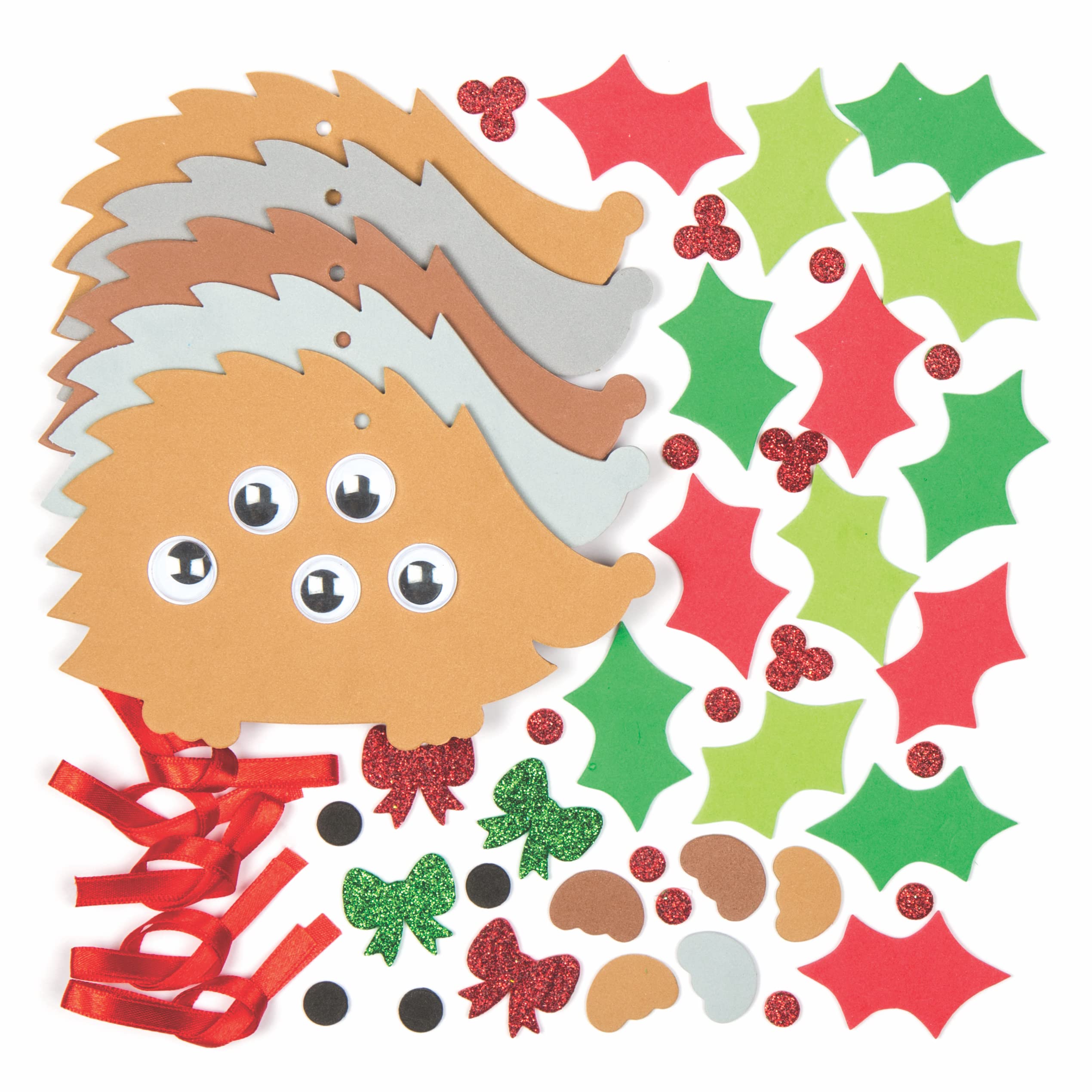 Baker Ross Christmas Holly Hedgehog Mix and Match Decoration – Pack of 5, Kids Make Your Own Christmas Decoration, Christmas Bauble Arts and Crafts (AC290) — image 1