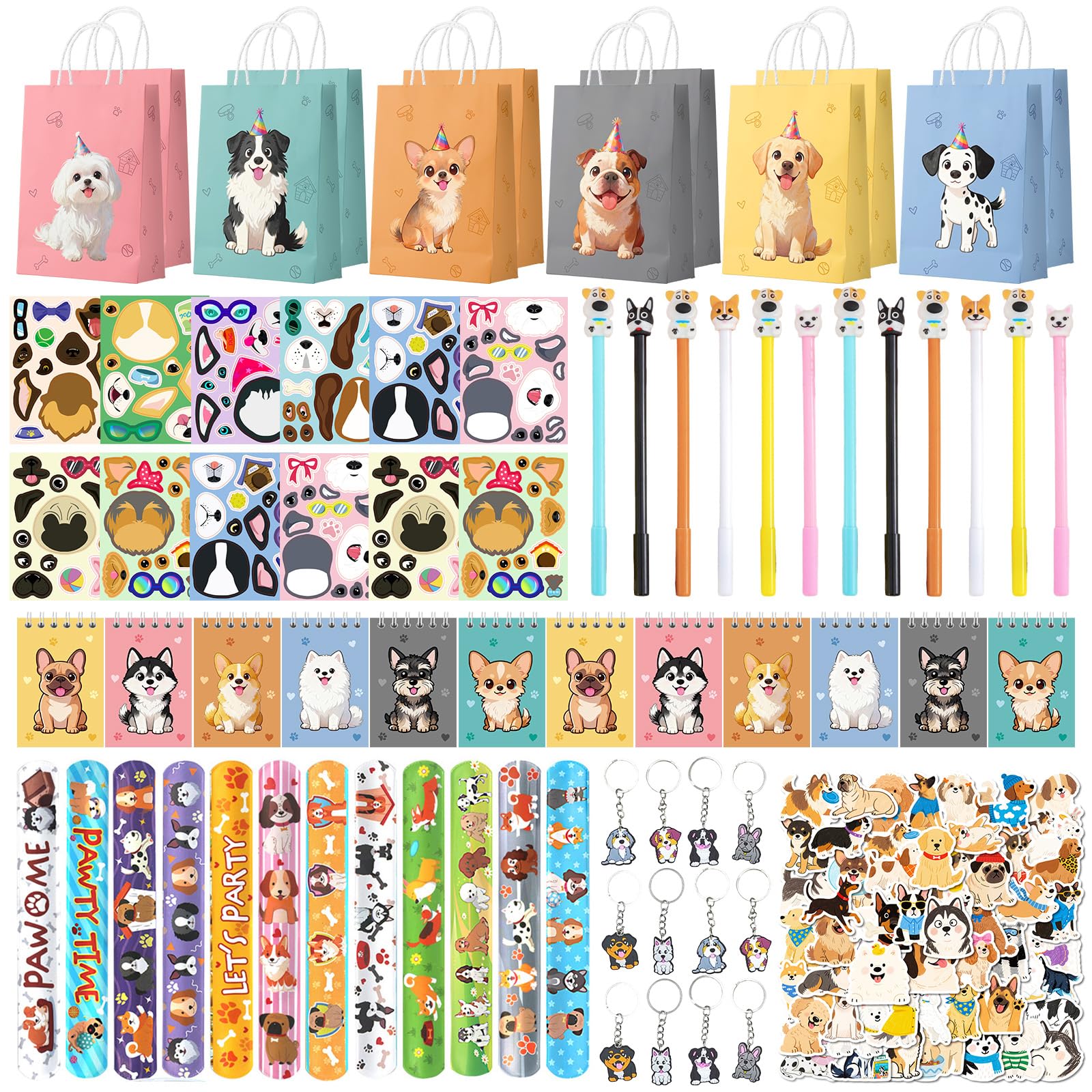 View 1 of 122 Pcs Dog Party Favors, Dog Themed Birthday Party Decorations, Cute Dog Pinata Goodie Bags Stuffers Make Your Own Stickers Keychain Wristbands Mini Notebooks for Kids Adopt a Puppy Party Favor