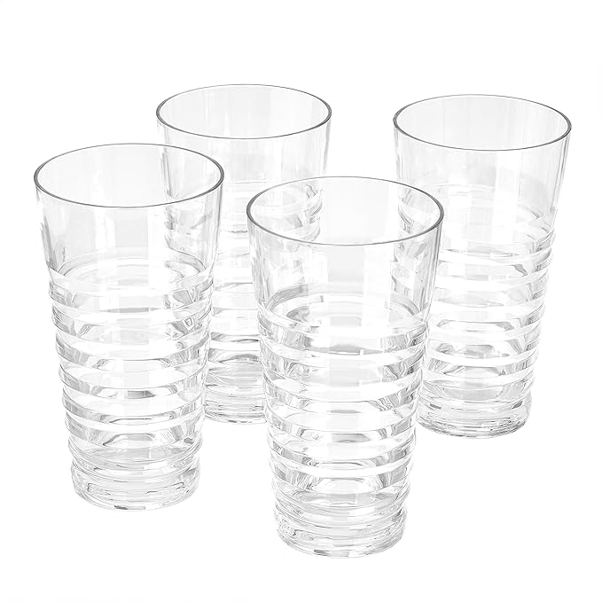 AmazonBasics Tritan Ribbed Highball Glasses 24Ounce, Set of 4 Mixed Drinkware Sets