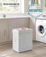 SONGMICS Handwoven Laundry Basket 90L White with Lid and Handles LCB51WT view 2