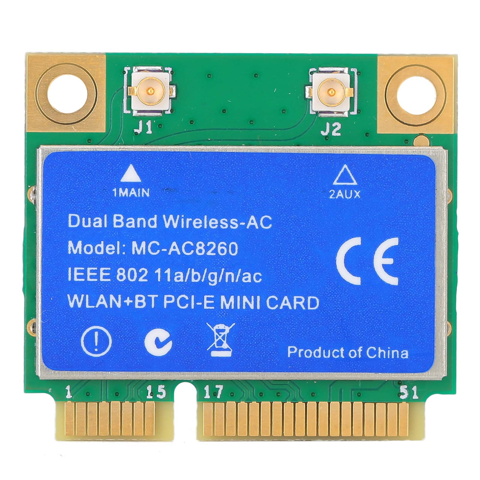 MINI PCI-E Card, 8260 WLAN+BT 2‑in‑1 MC8260 1200M Dual Band Wireless Network Card, Support 802.11a/b/g/n/AC, For Linux/Windows 10/8.1/8/7.