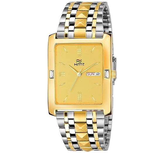 Gold Dial Day n Date Display Analog Wrist Watch HM-GSQ203-GLD-SLV