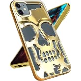 Lotadilo for iPhone 12 Phone Case for Men Women, Cool Skull Skeleton Funny Gothic Hollow Phone case for Apple 12 Cute Hollowed Plated Shockproof Cover for Boys Girls, Golden