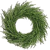 24" Christmas Real Touch Norfolk Pine Wreath for Front Door Home Porch Window Wall Farmhouse Decor Indoor Outdoor Green