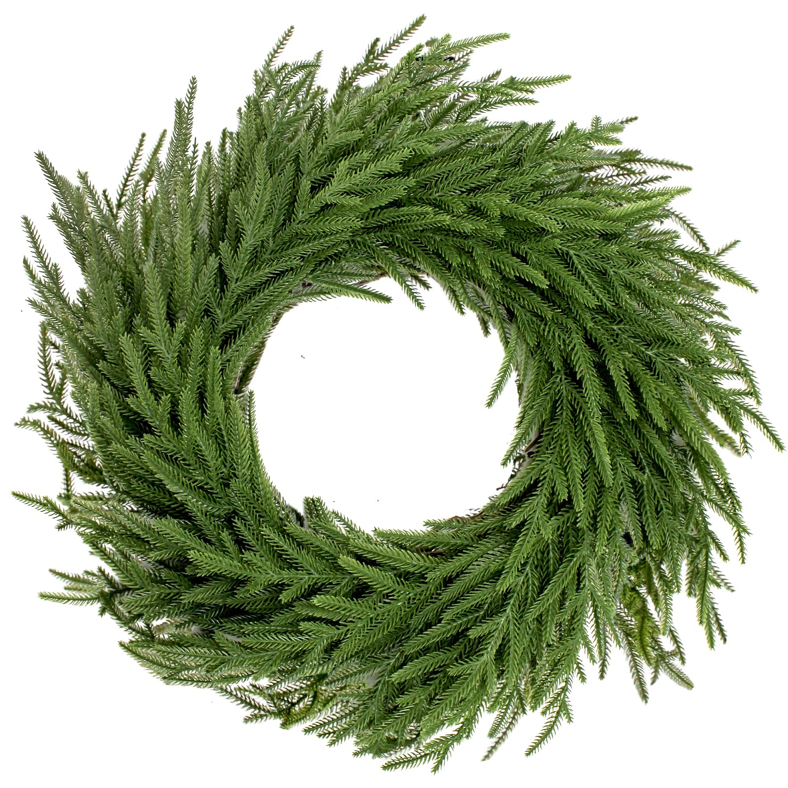 View 1 of 24" Christmas Real Touch Norfolk Pine Wreath for Front Door Home Porch Window Wall Farmhouse Decor Indoor Outdoor Green