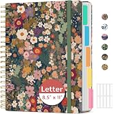 Taja Cute Large Spiral Lined Notebook for Work with 5 Removable Dividers | Garden, 8.5" x 11" Hardcove Cute Journal for Women, Perfect for Study &amp; Office Note Taking, 280 pages, College Ruled