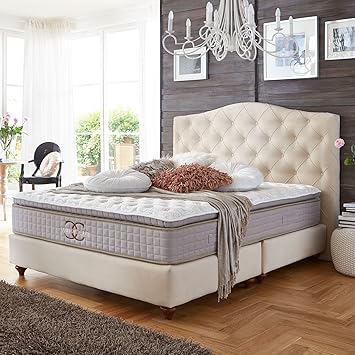 Amazon De Boxspringbett Jersey Altweiss Velour Hotelbett Doppelbett Taschenfederkern Matratze