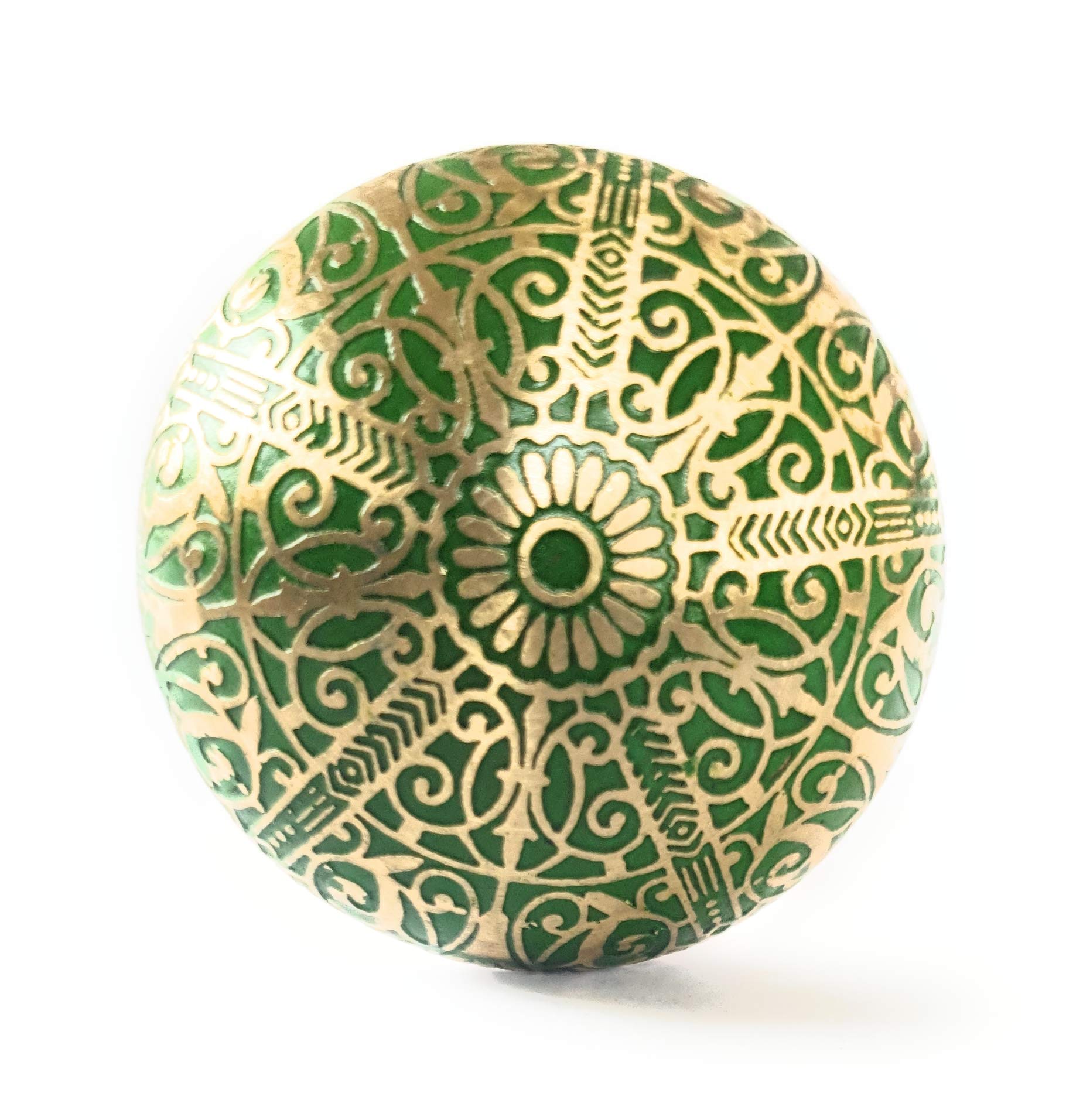 French Furniture Fittings Set of 6 Green Brass Patterned Knobs - Kitchen Cabinet Pulls for Cupboard Doors, Drawer Handles - Easy Install Vintage Shabby Chic 38mm Diameter - Round